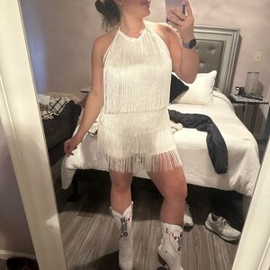 Amazon White Fringe Halter Jumpsuit